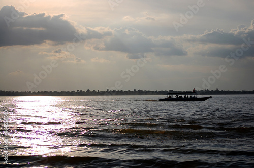 View landscape seascape of largest reservoir West Baray or Baray Teuk Thla for Cambodian people traveler travel visit while sunset dawn twilight time at Angkor Thom Wat in Siem Reap, Cambodia photo