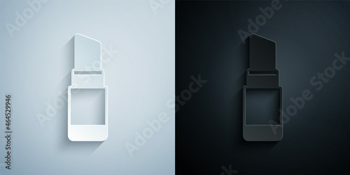 Paper cut Lipstick icon isolated on grey and black background. 8 March. International Happy Women Day. Paper art style. Vector