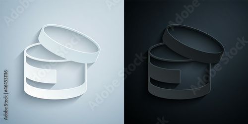 Paper cut Cream or lotion cosmetic tube icon isolated on grey and black background. Body care products for woman. Paper art style. Vector