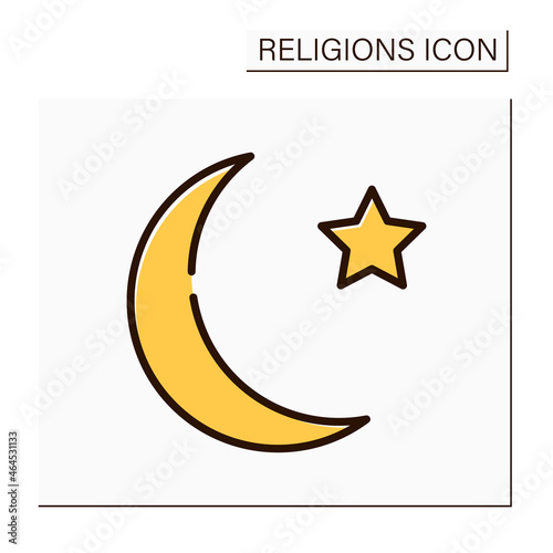 Islam color icon. Abrahamic monotheistic religion teached by Muhammad. Crescent and star muslim symbol. Religion concept. Isolated vector illustration