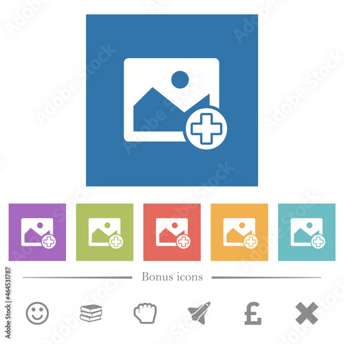Add new image flat white icons in square backgrounds