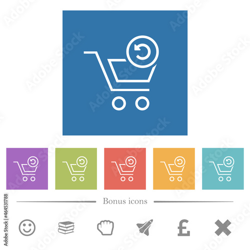 Undo cart operation outline flat white icons in square backgrounds