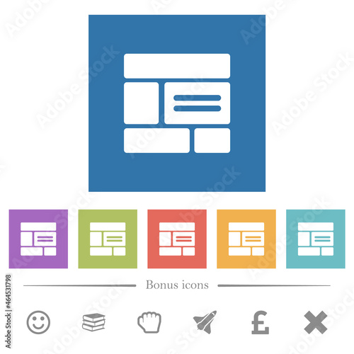 Web layout solid flat white icons in square backgrounds