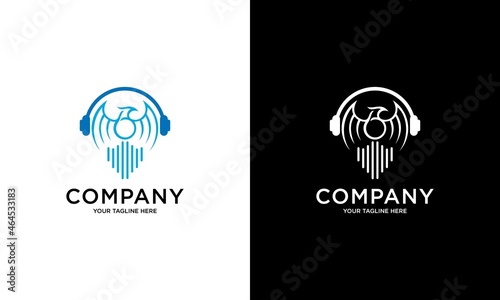 Modern phoenix music logo, phoenix and headphone icons logo vector template