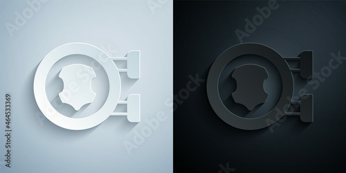 Paper cut Leather icon isolated on grey and black background. Paper art style. Vector