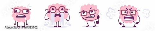 Vector set of creative illustration of emotional pink brain in g