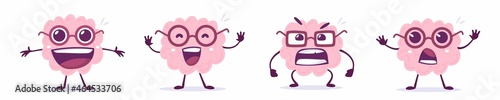 Vector set of creative illustration of happy and angry brain cha