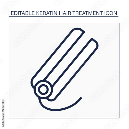 Hair straightener line icon. Iron device used for align or make curls. Hairdressing. Beauty procedure. Keratin treatment concept. Isolated vector illustration. Editable stroke