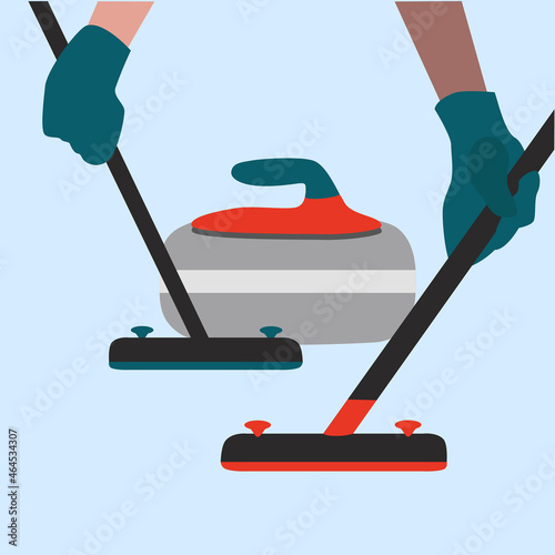 Cartoon flat vector illustration. Curling. World championship. Hands. photo