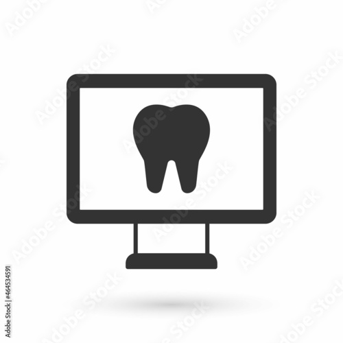 Grey Online dental care icon isolated on white background. Dental service information call center. Vector