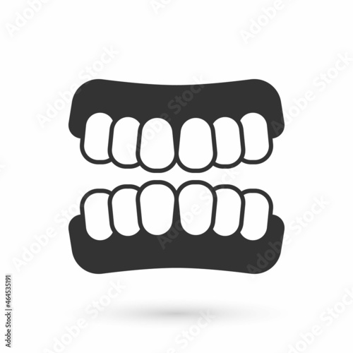 Grey Dentures model icon isolated on white background. Teeth of the upper jaw. Dental concept. Vector