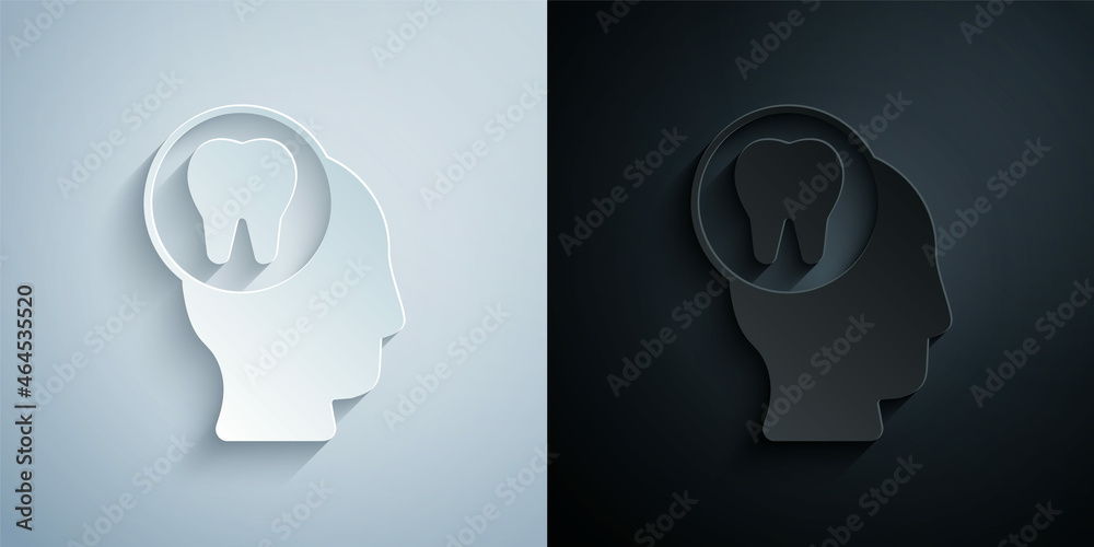 Paper cut Toothache icon isolated on grey and black background. Paper art style. Vector Paper cut Toothache icon isolated on grey and black background. Paper art style. Vector
