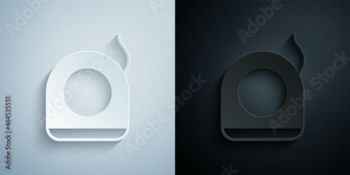 Paper cut Dental floss icon isolated on grey and black background. Paper art style. Vector
