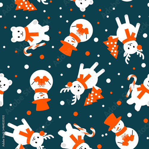 Christmas pattern with snowman bear and deer
