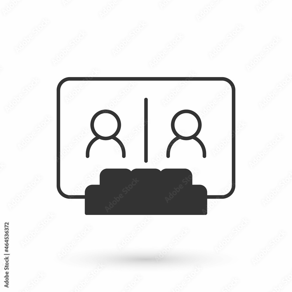 Grey Video chat conference icon isolated on white background. Online meeting work form home. Remote project management. Vector Grey Video chat conference icon isolated on white background. Online meeting work form home. Remote project management. Vector