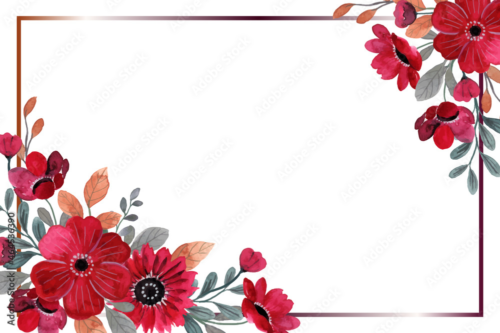 Red flower frame background with watercolor Stock | Adobe Stock