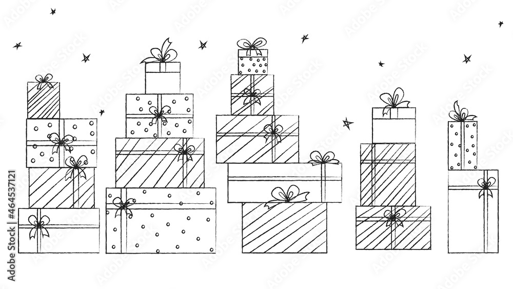 silhouette of gift boxes, set of gift boxes, christmas gift boxes, set of christmas gifts, set of vintage christmas icons, birthday gifts	