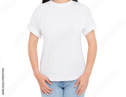 female t-shirt closeup - girl in stylish tshirt isolated