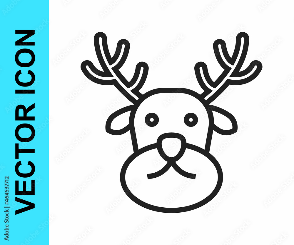 Black line Reindeer icon isolated on white background. Merry Christmas and Happy New Year. Vector Black line Reindeer icon isolated on white background. Merry Christmas and Happy New Year. Vector