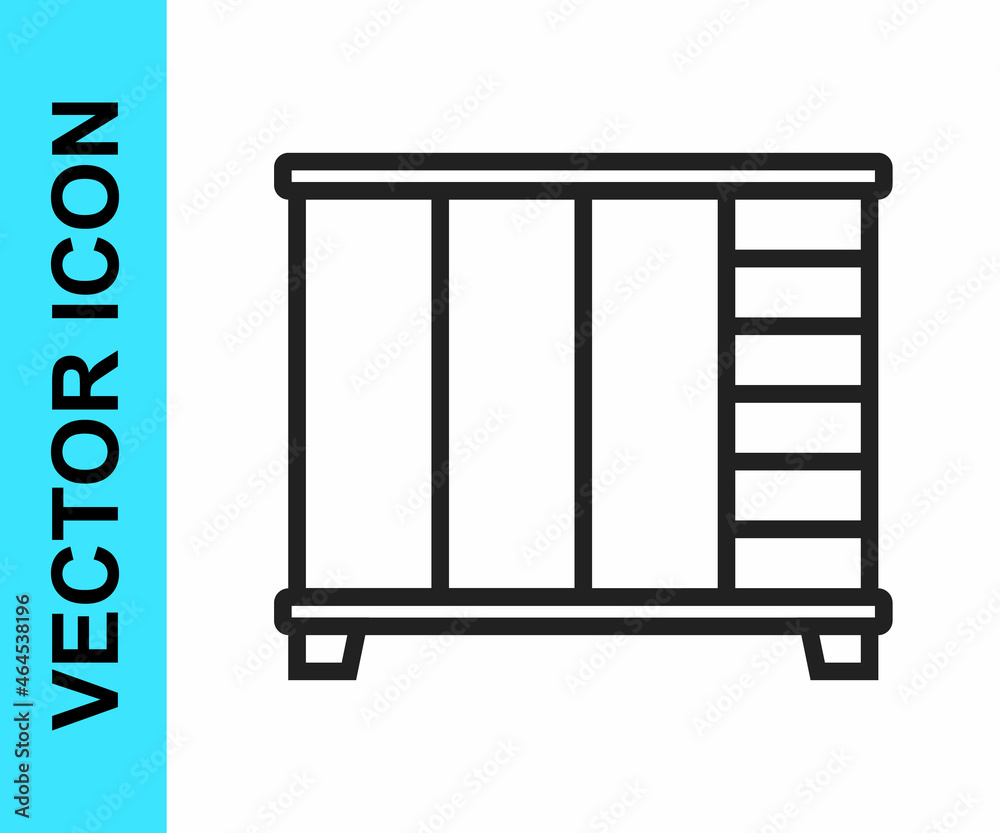 Black line Wardrobe icon isolated on white background. Cupboard sign. Vector Black line Wardrobe icon isolated on white background. Cupboard sign. Vector