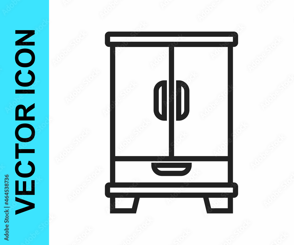 Black line Wardrobe icon isolated on white background. Cupboard sign. Vector Black line Wardrobe icon isolated on white background. Cupboard sign. Vector