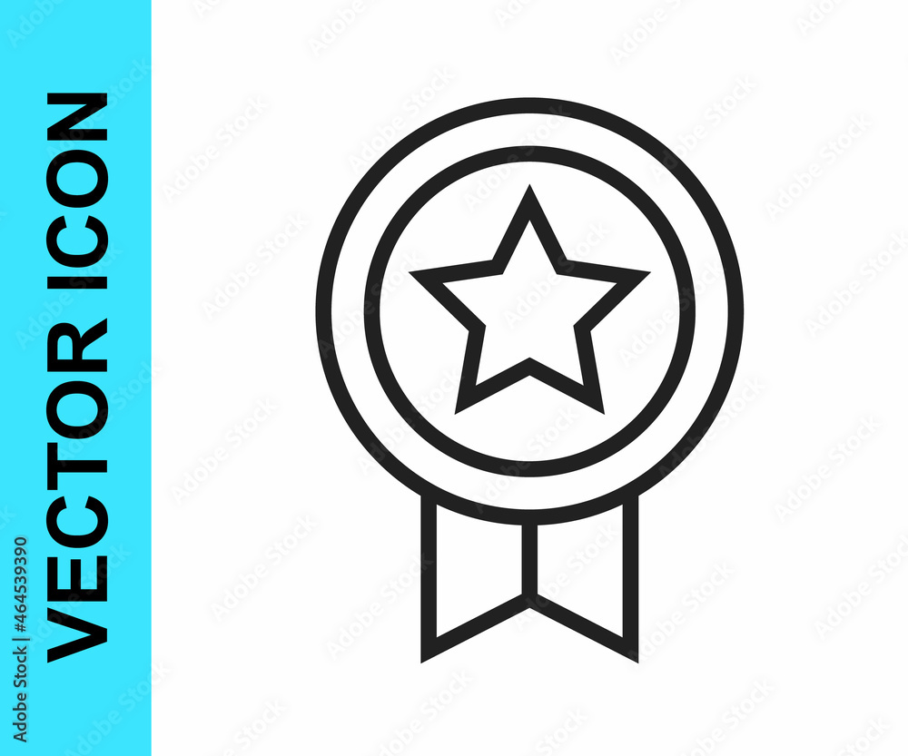Black line Game rating with medal icon isolated on white background. Level results for game. Vector Black line Game rating with medal icon isolated on white background. Level results for game. Vector