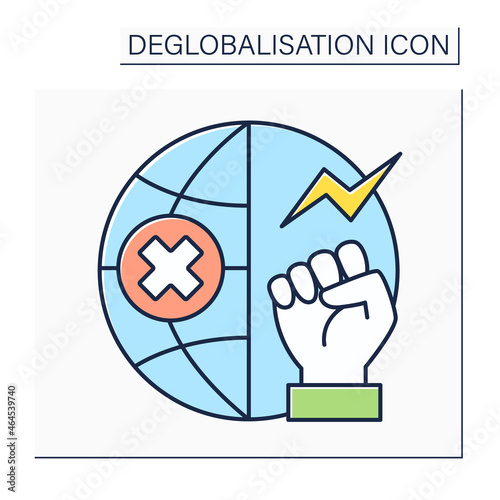 Anti globalism color icon. Rejects current global economic and trade system. Fight for equal rights in global market. Deglobalisation concept. Isolated vector illustration
