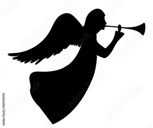 Silhouette christmas angel with trumpet