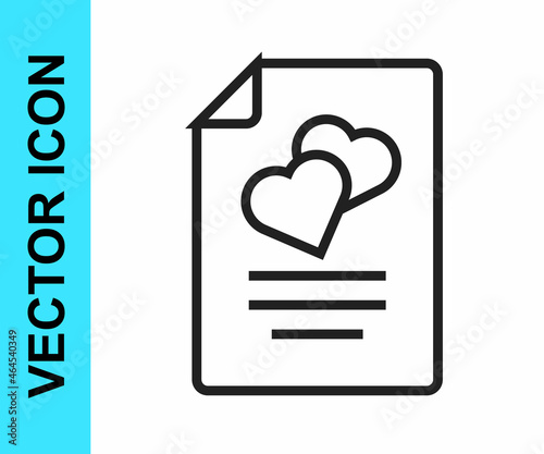 Black line Marriage contract icon isolated on white background. Wedding certificate. Vector