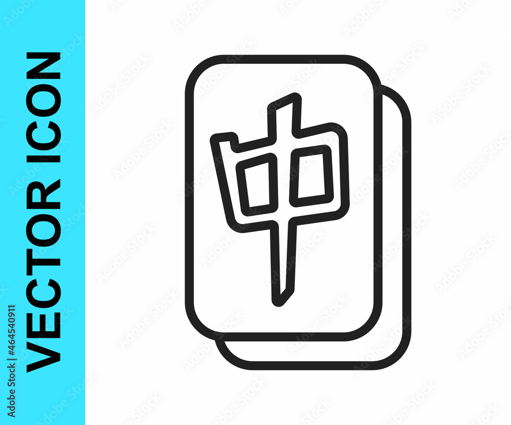 Black line Mahjong pieces icon isolated on white background. Chinese mahjong red dragon game emoji. Vector Black line Mahjong pieces icon isolated on white background. Chinese mahjong red dragon game emoji. Vector