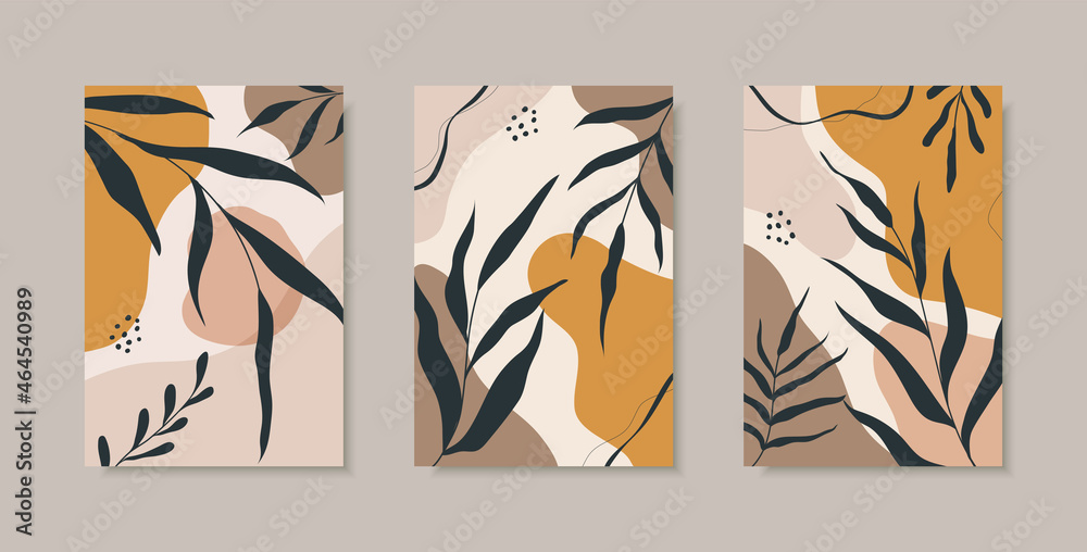 Abstract tropical leaves poster cover background set. abstract background. abstract leaves wallpaper