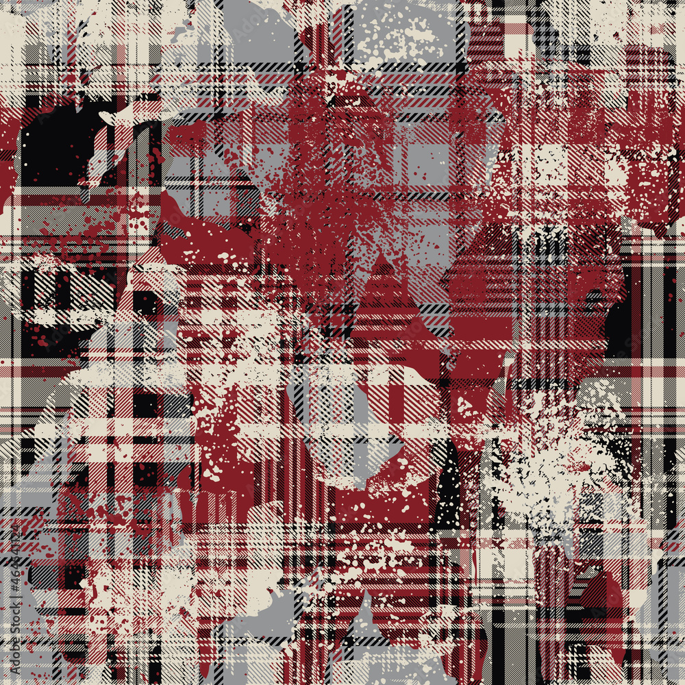 Grunge tartan plaid fabric patchwork collection abstract vector seamless pattern