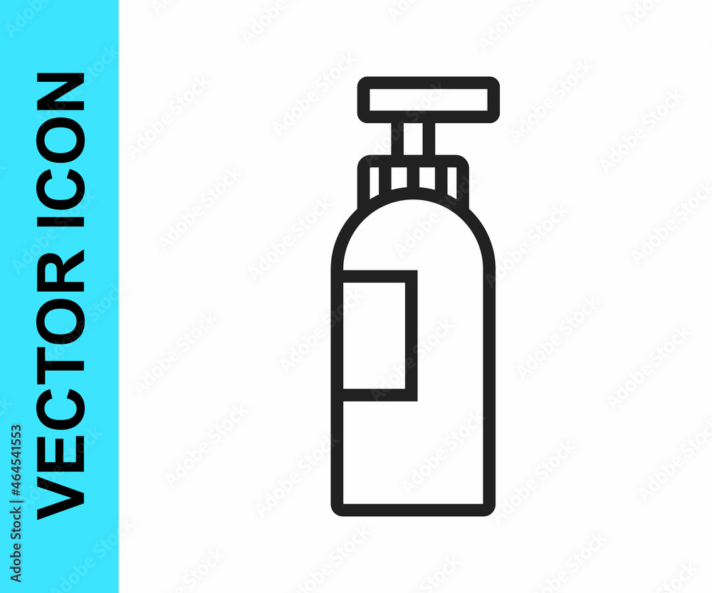 Obraz premium Black line Bottle of shampoo icon isolated on white background. Vector