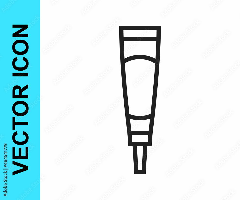 Black line Cream or lotion cosmetic tube icon isolated on white background. Body care products for woman. Vector Black line Cream or lotion cosmetic tube icon isolated on white background. Body care products for woman. Vector