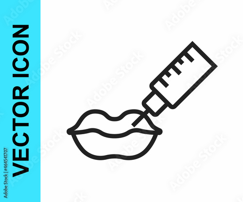 Black line Lip augmentation icon isolated on white background. Hyaluronic acid lips injection. Contour plastic. Vector