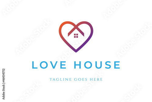 Colorful Modern Love Heart with House Logo Design Vector