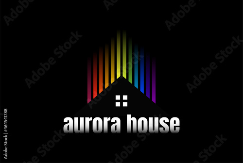 Colorful House with Rainbow Equalizer or Aurora for Music Real Estate Logo Design Vector