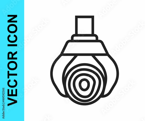 Black line Grapple crane grabbed a log icon isolated on white background. Forest industry. Industrial crane for lumber trunk wood production. Vector