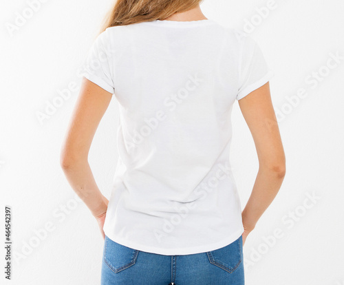 back view white t shirt on a girl with perfect body