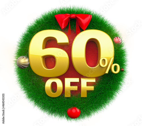 christmas wreath, with percentage for composition, 60% off 3d rendering 