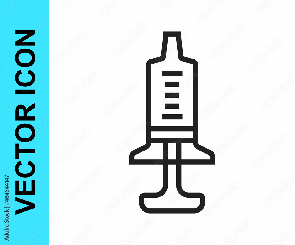 Black line Syringe icon isolated on white background. Syringe for vaccine, vaccination, injection, flu shot. Medical equipment. Vector Black line Syringe icon isolated on white background. Syringe for vaccine, vaccination, injection, flu shot. Medical equipment. Vector