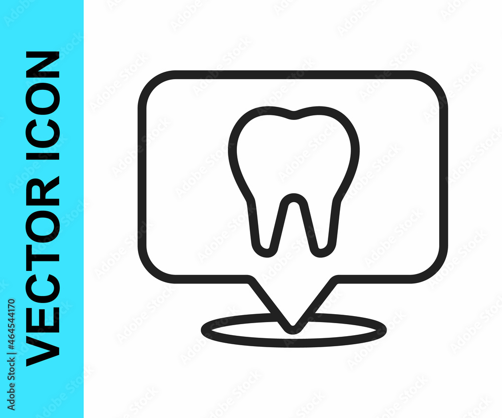 Black line Dental clinic location icon isolated on white background. Vector Black line Dental clinic location icon isolated on white background. Vector