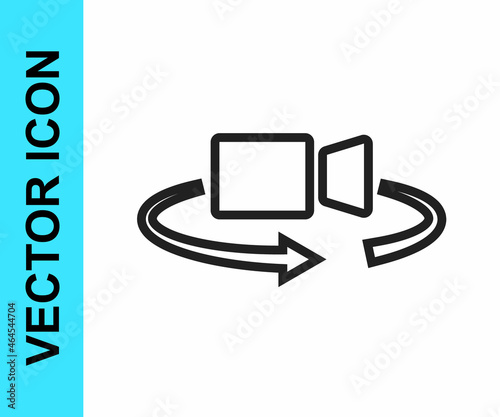 Black line 360 degree view icon isolated on white background. Virtual reality. Angle 360 degree camera. Panorama photo. Vector