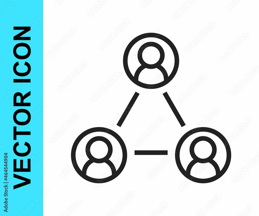 Black line Meeting icon isolated on white background. Business team meeting, discussion concept, analysis, content strategy. Presentation conference. Vector