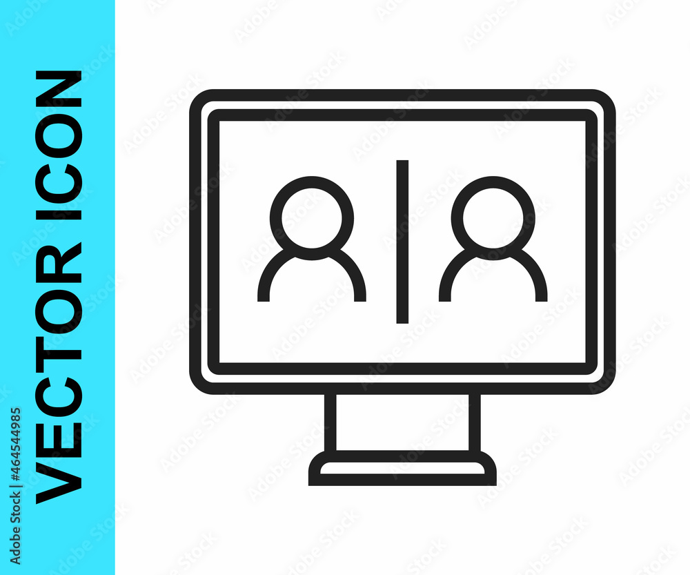 Black line Video chat conference icon isolated on white background. Online meeting work form home. Remote project management. Vector Black line Video chat conference icon isolated on white background. Online meeting work form home. Remote project management. Vector