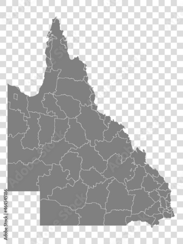State of  Queensland map on transparent background. Map State of Queensland with districts   for your web site design, logo, app, UI. Australia. EPS10.