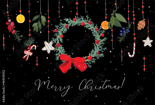 Vector design hand draw colorful color for Christmas greeting card. Typography and Icons for Xmas Backgrounds, Banners or Posters and Other Print Materials. Winter Holidays Design Elements.