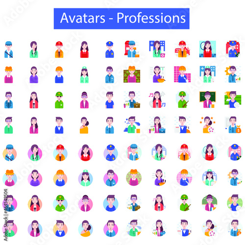 Avatars doing different profession and with different background styles