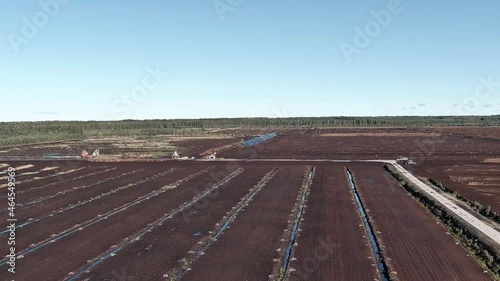 Peat harvest field aerial view