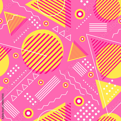 Triangle circle abstract geometric seamless pattern on pink background